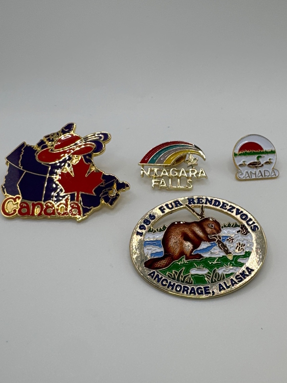 Vintage Canada Niagara Falls Anchorage Alaska Fur Rendezvous Enamel Pins Lot
